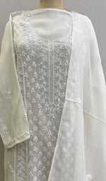 将图像加载到图库查看器中, Saziya Women's Lakhnavi Handcrafted Mul Chanderi Semi - Stitched Kurta And Dupatta Set- HONC0222858