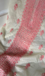 Load image into Gallery viewer, لکھنوی ہینڈ کرافٹ آرگنزا چکنکاری بغیر سلی ہوئی قرتی فیبرک - Honc0692220