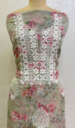 Load image into Gallery viewer, Women's Lakhnavi Handcrafted Organza Chikankari Unstitched Kurti Fabric - HONC0165659