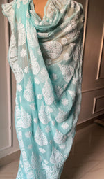 将图像加载到图库查看器中, Women's Lucknowi Handcrafted Faux-Georgette Chikankari Saree - HONC0295209