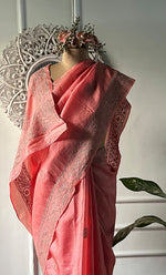 将图像加载到图库查看器中, Women's Lakhnavi Handcrafted Tussar Silk Chikankari Saree - HONC0313444
