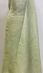 Load image into Gallery viewer, Rose Women's Lakhnavi Handcrafted Pure Organza Chikankari Unstitched Kurta And Dupatta Set - HONC0214222