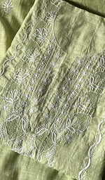 Load image into Gallery viewer, Women's Lakhnavi Handcrafted Linen Cotton Semi -Stitched Anarkali And Dupatta Set - HONC0246479