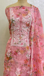 将图像加载到图库查看器中, Women's Lakhnavi Handcrafted Organza Chikankari Unstitched Kurta And Dupatta Set - HONC0130912