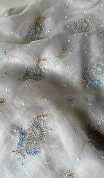 将图像加载到图库查看器中, Women's Lakhnavi Handcrafted Pure Organza Chikankari Unstitched Kurta And Dupatta Set- HONC0283105