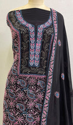 将图像加载到图库查看器中, Women's Lakhnavi Handcrafted Pure Silk Georgette Chikankari Kurta And Dupatta Set- NC072927