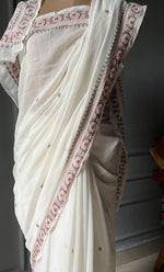 Load image into Gallery viewer, Women's Lakhnavi Handcrafted Mul Chanderi Chikankari Saree - HONC0301813