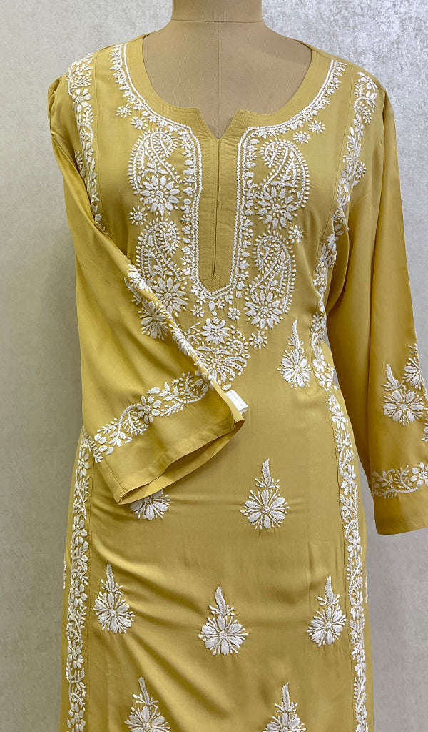 Rusdha Women's Lucknowi Handcrafted Modal Cotton Chikankari Kurti - HONC0160328