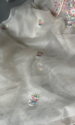 Load image into Gallery viewer, Women's Lakhnavi Handcrafted Pure Organza Chikankari Unstitched Kurta And Dupatta Set- HONC0309243