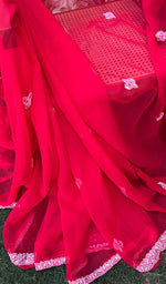 将图像加载到图库查看器中, Women's Lakhnavi Handcrafted Faux-Georgette Chikankari Saree - HONC0188885