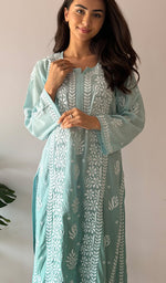 Load image into Gallery viewer, Women's Lakhnavi Handcrafted Muslin Chikankari Kurti - HONC0358930
