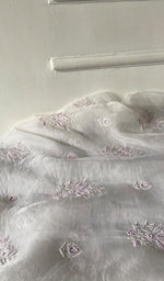Load image into Gallery viewer, Women's Lakhnavi Handcrafted Pure Organza Chikankari Unstitched Kurta And Dupatta Set- HONC0307961