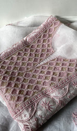 Load image into Gallery viewer, Women's Lakhnavi Handcrafted Pure Organza Chikankari Unstitched Kurta And Dupatta Set- HONC0316458