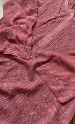 Load image into Gallery viewer, Yusra Women's Lakhnavi Handcrafted Viscose Georgette Chikankari Kurti- HONC0282716
