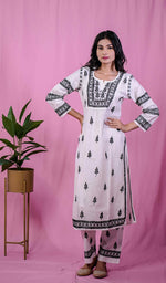 Load image into Gallery viewer, Women's Lakhnavi Handcrafted Chanderi Silk Chikankari Kurta And Palazzo Set - HONC0218627