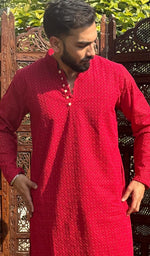 Load image into Gallery viewer, Men's Faux-Georgette Hakoba Kurta - HONC0261819