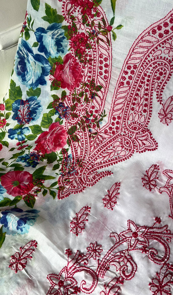 Women's Lakhnavi Handcrafted Cotton Chikankari Unstitched Kurti Fabric - HONC0284316