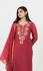 将图像加载到图库查看器中, Shanaya Women's Lakhnavi Handcrafted Mul Chanderi Chikankari Stitched Kurta, Dupatta And Pant Set - HONC0322416