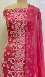 Load image into Gallery viewer, Women's Lucknowi Handcrafted Faux-Georgette Chikankari Suit Material- HONC0154322