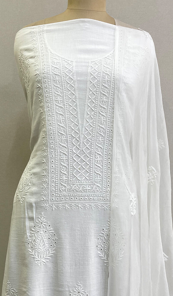 Women's Lakhnavi Handcrafted Modal Cotton Chikankari Kurta And Chiffon Dupatta Set - HONC0107302