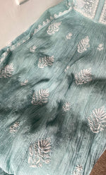 Load image into Gallery viewer, Women's Lakhnavi Handcrafted Mul Chanderi Semi - stitched Chikankari Full Suit Material - HONC0323620