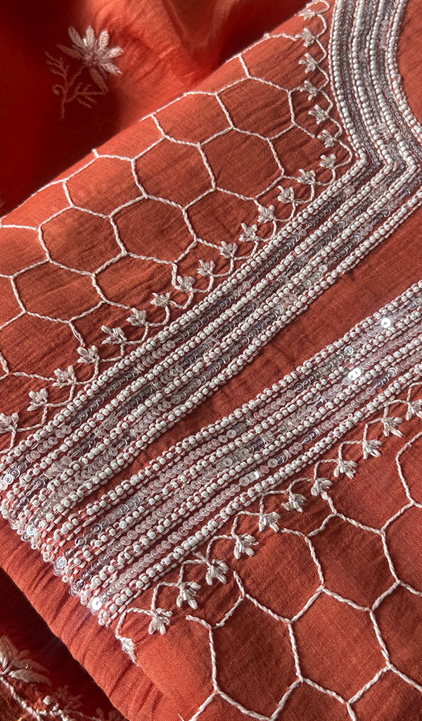 Haaniya Women's Lakhnavi Handcrafted Mul Chanderi Unstitched Kurta And Dupatta Set - HONC0260574