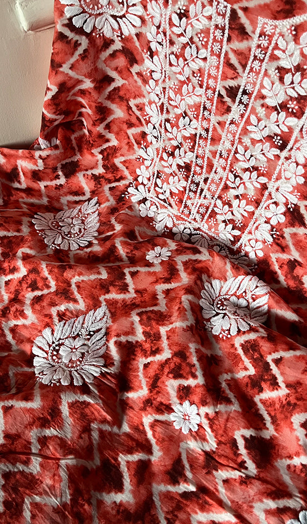 Women's Lakhnavi Handcrafted Cotton Chikankari Unstitched Kurti Fabric - HONC0268849