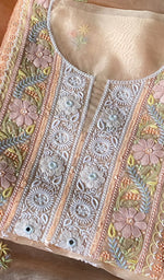 Load image into Gallery viewer, Women's Lakhnavi Handcrafted Organza Chikankari Unstitched Kurta And Dupatta Set- HONC0SOLD
