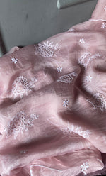 Load image into Gallery viewer, Women's Lakhnavi Handcrafted Pure Organza Chikankari Semi - stitched Kurta And Dupatta Set- HONC0309150