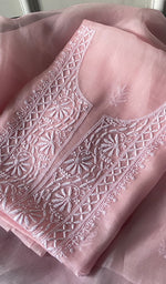 Load image into Gallery viewer, Kiara Women's Lakhnavi Handcrafted Pure Organza Chikankari Unstitched Kurta And Dupatta Set - HONC0225972