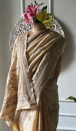将图像加载到图库查看器中, Women's Lakhnavi Handcrafted Tussar Silk Chikankari Saree - HONC0342570