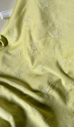 Load image into Gallery viewer, Women's Lakhnavi Handcrafted Chanderi Silk Chikankari Unstitched Kurti Fabric - HONC091933