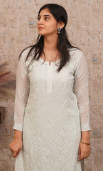 Load image into Gallery viewer, Fareeha Women's Lakhnavi Handcrafted Viscose Georgette Chikankari Kurti - HONC0282661
