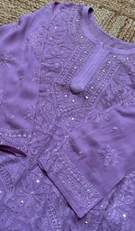 将图像加载到图库查看器中, Women's Lakhnavi Handcrafted Viscose Georgette Chikankari Kurti- HONC0172061