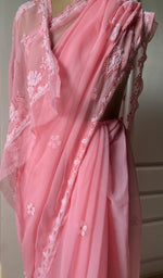 Load image into Gallery viewer, Women's Lakhnavi Handcrafted Faux-Georgette Chikankari Saree - HONC0223901