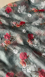 Load image into Gallery viewer, Women's Lakhnavi Handcrafted Organza Chikankari Unstitched Kurta And Dupatta Set - HONC0144734