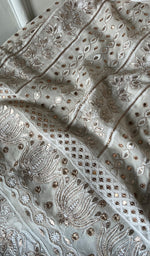 将图像加载到图库查看器中, Saima Women's Lakhnavi Handcrafted Pure Silk Georgette Chikankari  Kurti Fabric - HONC0229269