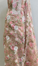 将图像加载到图库查看器中, Disha Women's Lakhnavi Handcrafted Organza Chikankari Unstitched Kurta And Dupatta Set - HONC0201433