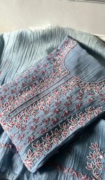 Load image into Gallery viewer, Saziya Women's Lakhnavi Handcrafted Mul Chanderi Semi - stitched Chikankari Full Suit Material - HONC0321285