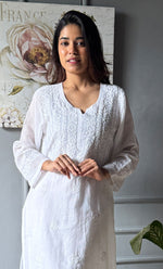 Load image into Gallery viewer, Women's Lakhnavi Handcrafted Kota Cotton Chikankari Kurti - HONC0305763