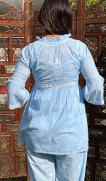 Load image into Gallery viewer, Rania Women's Lakhnavi Handcrafted Cotton Chikankari Short Kurta And Afghani pant Set - HONC0268718