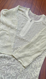 将图像加载到图库查看器中, Women's Lakhnavi Handcrafted Viscose Georgette Chikankari Kurti- HONC0244743