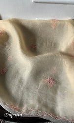 Load image into Gallery viewer, Women's Lakhnavi Handcrafted Pure Organza Chikankari Unstitched Kurta And Dupatta Set- HONC0328271