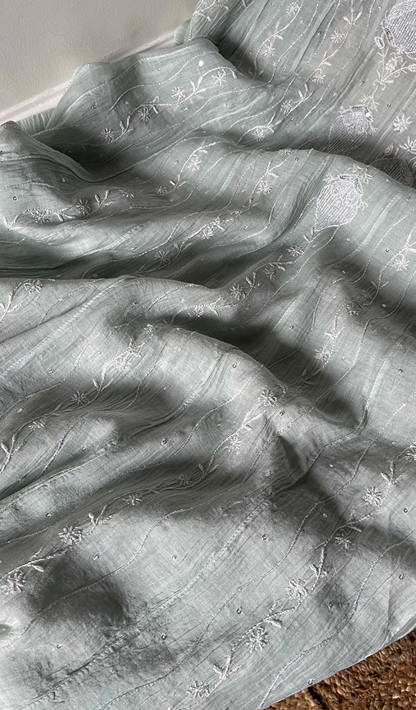 Laiba Women's Lakhnavi Handcrafted Mul Chanderi Semi - Stitched Anarkali And Dupatta Set - HONC0288583