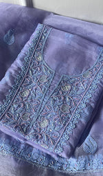 Load image into Gallery viewer, Women's Lakhnavi Handcrafted Organza Chikankari Unstitched Full Suit Material - HONC0250868