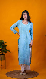 将图像加载到图库查看器中, Umnaaz Women's Lakhnavi Handcrafted Viscose Georgette Chikankari Kurti- HONC0200230