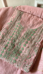 Load image into Gallery viewer, Women's Lakhnavi Handcrafted Mul Chanderi Chikankari Semi - Stitched Kurta Dupatta Set - HONC0232315