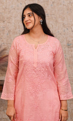 Load image into Gallery viewer, Sufi Women's Lucknowi Handcrafted Chanderi Silk Chikankari Kurti - HONC01308098