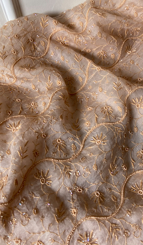 Women's Lakhnavi Handcrafted Pure Organza Chikankari Unstitched Kurta And Dupatta Set- HONC0263885