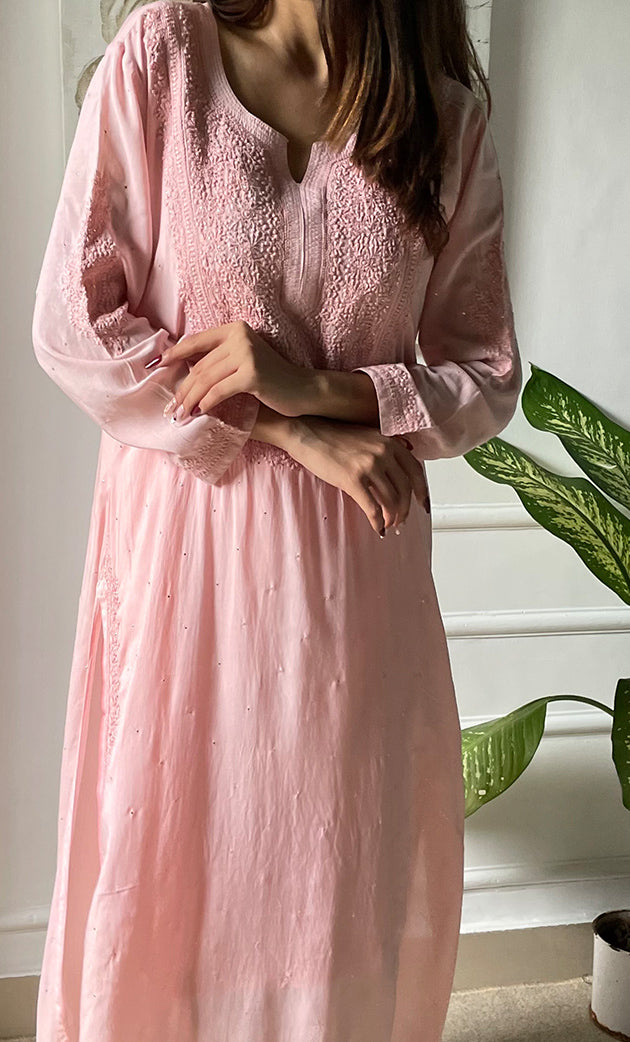 Rooh Women's Lucknowi Handcrafted Modal Cotton Chikankari Kurti - HONC0264944